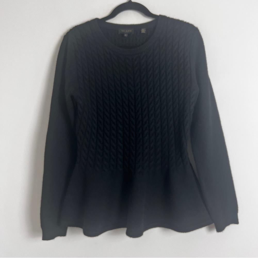 Ted Baker London Women's US 8/10 Black Mereda Cable Knit Peplum Sweater - Picture 3 of 12